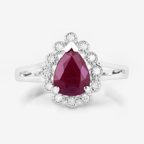 Bids.com 1.31 Carat Genuine Ruby and White Diamond 14K White Gold Ring Rings