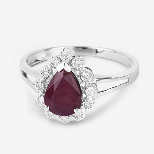 Bids.com 1.31 Carat Genuine Ruby and White Diamond 14K White Gold Ring Rings