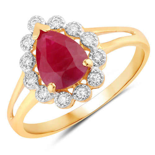 Bids.com 1.31 Carat Genuine Ruby and White Diamond 14K Yellow Gold Ring Rings