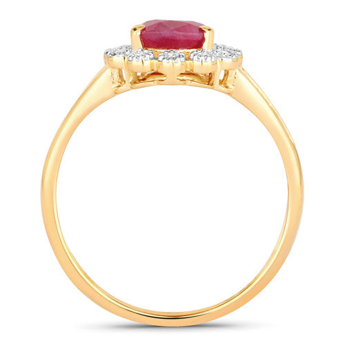 Bids.com 1.31 Carat Genuine Ruby and White Diamond 14K Yellow Gold Ring Rings