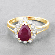 Bids.com 1.31 Carat Genuine Ruby and White Diamond 14K Yellow Gold Ring Rings