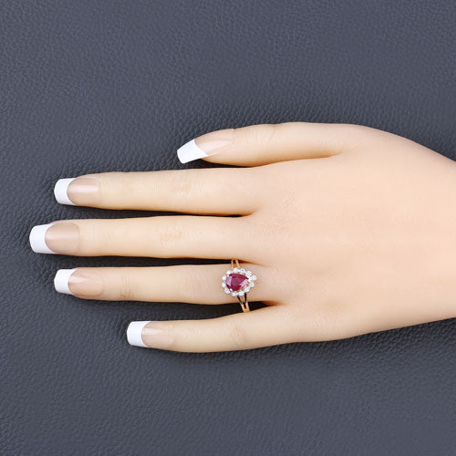 Bids.com 1.31 Carat Genuine Ruby and White Diamond 14K Yellow Gold Ring Rings