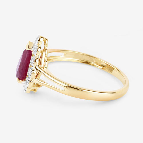 Bids.com 1.31 Carat Genuine Ruby and White Diamond 14K Yellow Gold Ring Rings