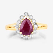Bids.com 1.31 Carat Genuine Ruby and White Diamond 14K Yellow Gold Ring Rings