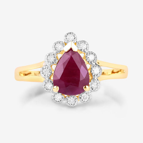 Bids.com 1.31 Carat Genuine Ruby and White Diamond 14K Yellow Gold Ring Rings