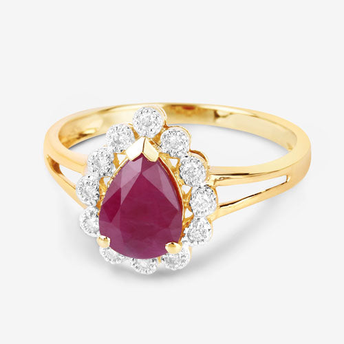 Bids.com 1.31 Carat Genuine Ruby and White Diamond 14K Yellow Gold Ring Rings