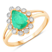 Bids.com 1.22 Carat Genuine Zambian Emerald and White Diamond 10K Yellow Gold Ring Rings