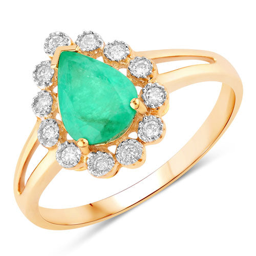 Bids.com 1.22 Carat Genuine Zambian Emerald and White Diamond 10K Yellow Gold Ring Rings