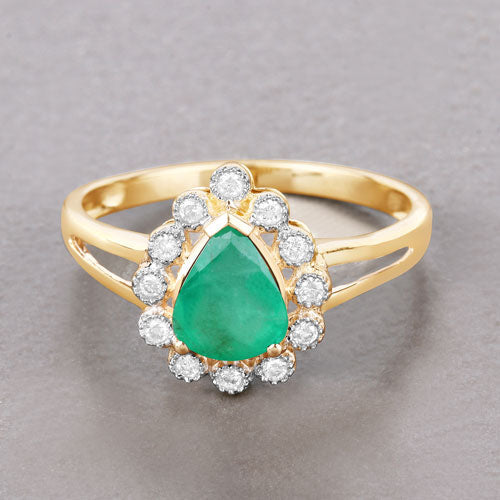 Bids.com 1.22 Carat Genuine Zambian Emerald and White Diamond 10K Yellow Gold Ring Rings