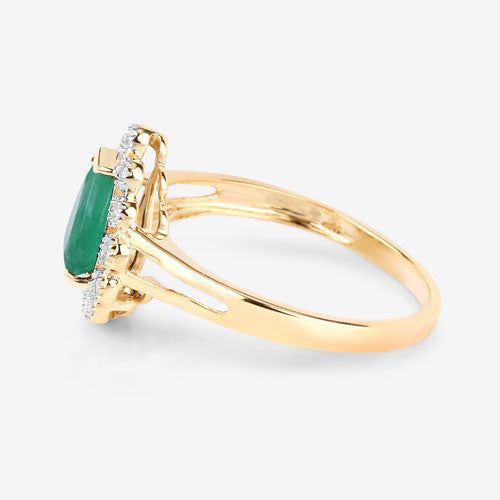 Bids.com 1.22 Carat Genuine Zambian Emerald and White Diamond 10K Yellow Gold Ring Rings