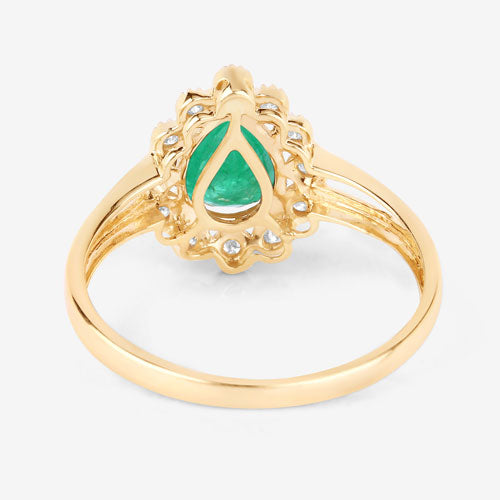 Bids.com 1.22 Carat Genuine Zambian Emerald and White Diamond 10K Yellow Gold Ring Rings