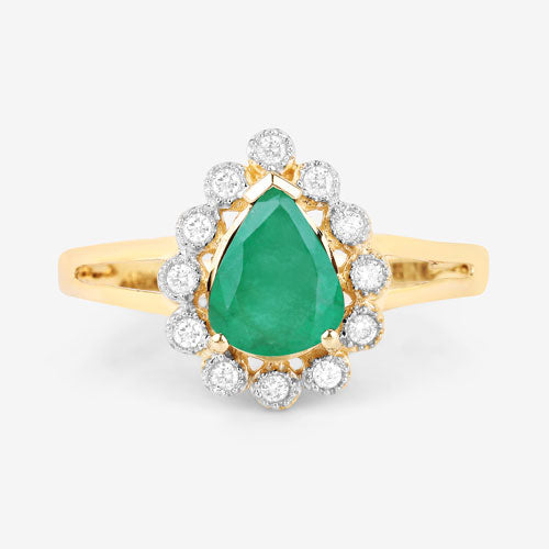 Bids.com 1.22 Carat Genuine Zambian Emerald and White Diamond 10K Yellow Gold Ring Rings