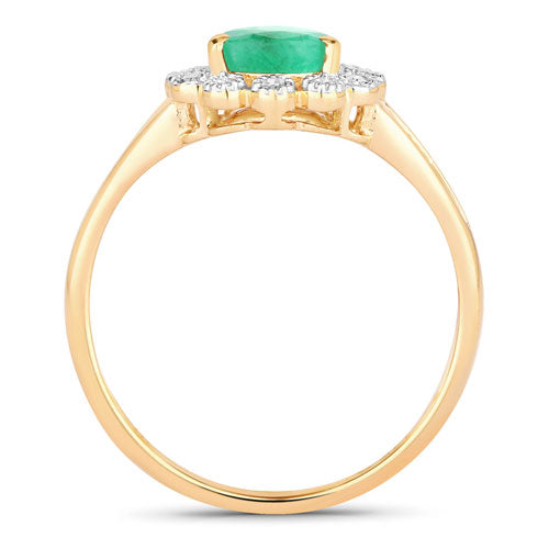 Bids.com 1.22 Carat Genuine Zambian Emerald and White Diamond 10K Yellow Gold Ring Rings