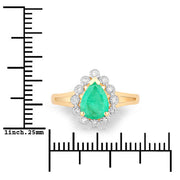 Bids.com 1.22 Carat Genuine Zambian Emerald and White Diamond 10K Yellow Gold Ring Rings