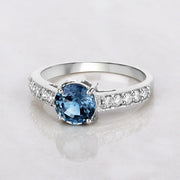 Bids.com 1.90 Carat Genuine Blue Sapphire and White Diamond 14K White Gold Ring Rings