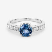 Bids.com 1.90 Carat Genuine Blue Sapphire and White Diamond 14K White Gold Ring Rings
