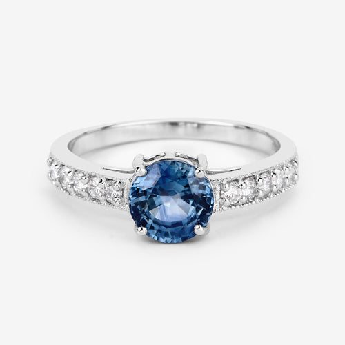 Bids.com 1.90 Carat Genuine Blue Sapphire and White Diamond 14K White Gold Ring Rings
