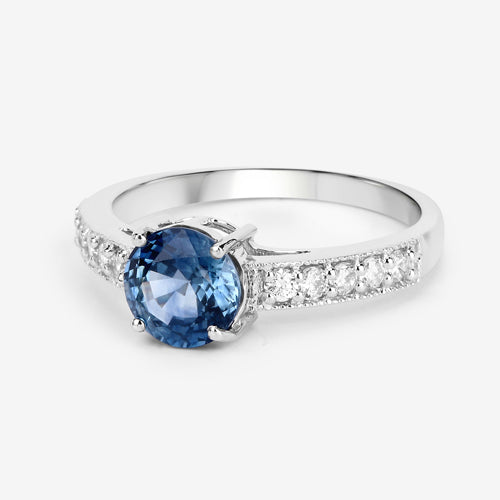 Bids.com 1.90 Carat Genuine Blue Sapphire and White Diamond 14K White Gold Ring Rings