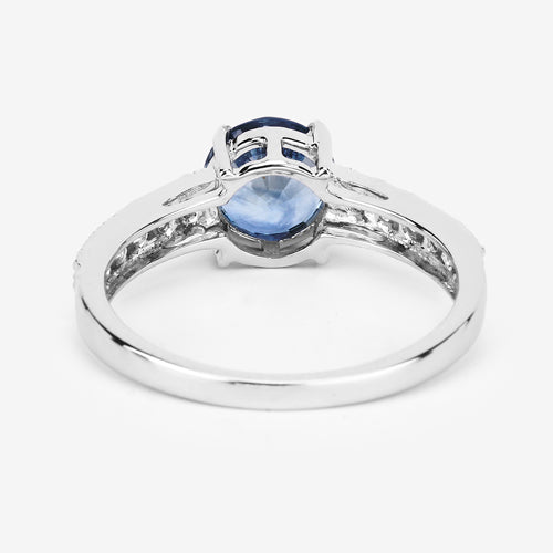 Bids.com 1.90 Carat Genuine Blue Sapphire and White Diamond 14K White Gold Ring Rings