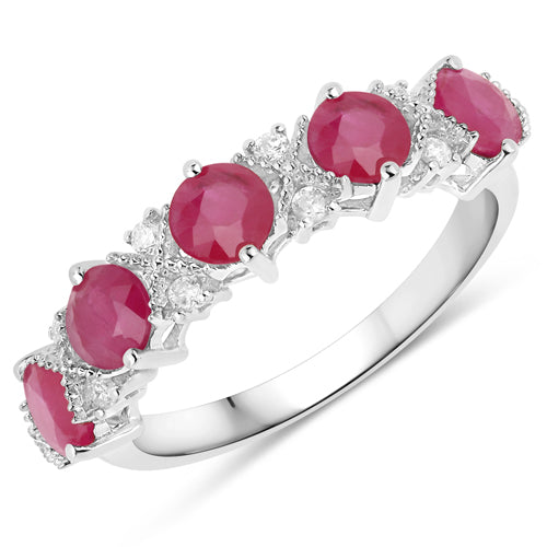 Bids.com 1.61 Carat Genuine Ruby and White Diamond 14K White Gold Ring Rings