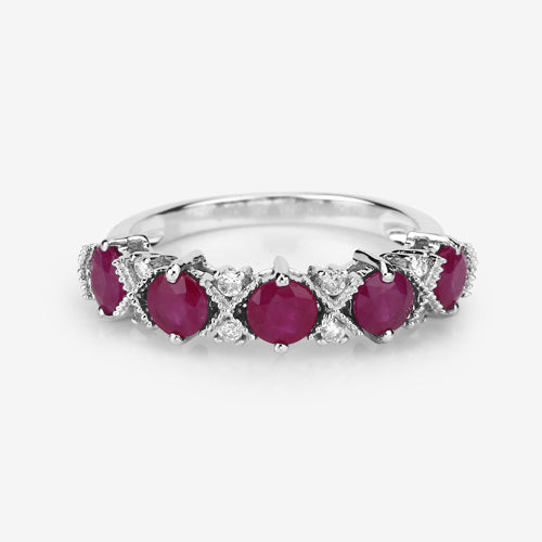 Bids.com 1.61 Carat Genuine Ruby and White Diamond 14K White Gold Ring Rings