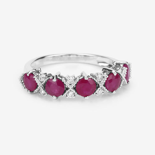 Bids.com 1.61 Carat Genuine Ruby and White Diamond 14K White Gold Ring Rings