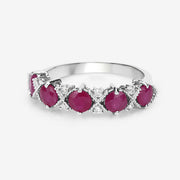 Bids.com 1.61 Carat Genuine Ruby and White Diamond 14K White Gold Ring Rings