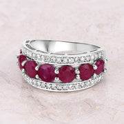 Bids.com 3.24 Carat Genuine Ruby and White Diamond 14K White Gold Ring Rings