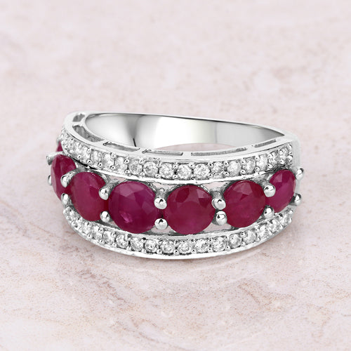 Bids.com 3.24 Carat Genuine Ruby and White Diamond 14K White Gold Ring Rings