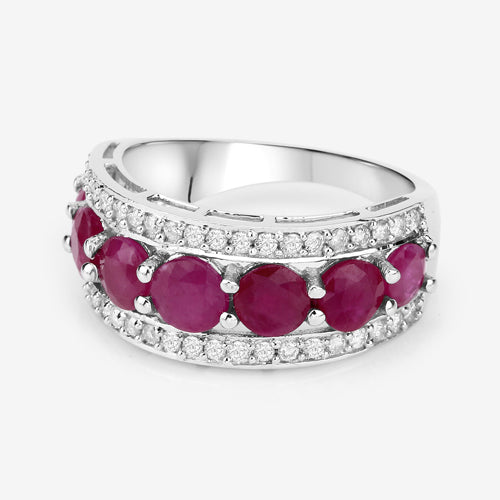Bids.com 3.24 Carat Genuine Ruby and White Diamond 14K White Gold Ring Rings