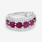 Bids.com 3.24 Carat Genuine Ruby and White Diamond 14K White Gold Ring Rings