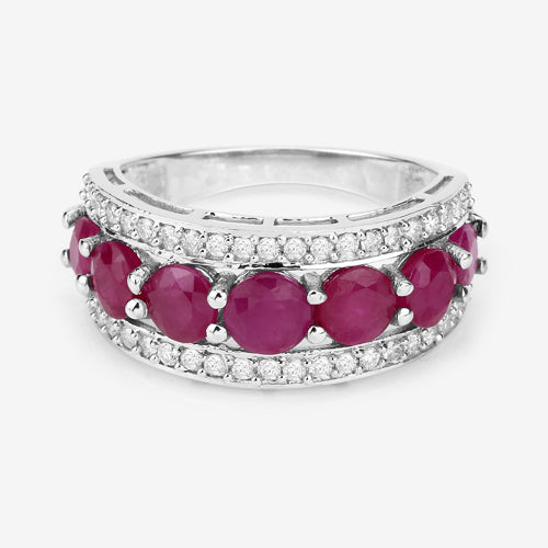 Bids.com 3.24 Carat Genuine Ruby and White Diamond 14K White Gold Ring Rings