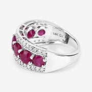 Bids.com 3.24 Carat Genuine Ruby and White Diamond 14K White Gold Ring Rings