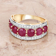 Bids.com 3.24 Carat Genuine Ruby and White Diamond 14K Yellow Gold Ring Rings