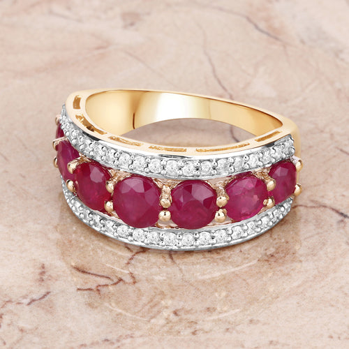 Bids.com 3.24 Carat Genuine Ruby and White Diamond 14K Yellow Gold Ring Rings