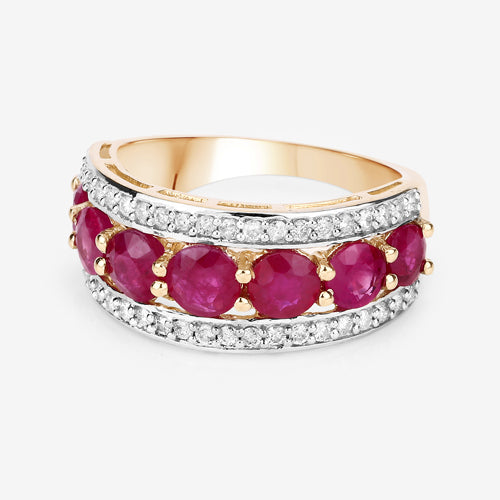 Bids.com 3.24 Carat Genuine Ruby and White Diamond 14K Yellow Gold Ring Rings