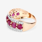 Bids.com 3.24 Carat Genuine Ruby and White Diamond 14K Yellow Gold Ring Rings