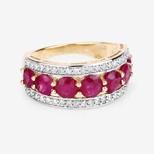 Bids.com 3.24 Carat Genuine Ruby and White Diamond 14K Yellow Gold Ring Rings