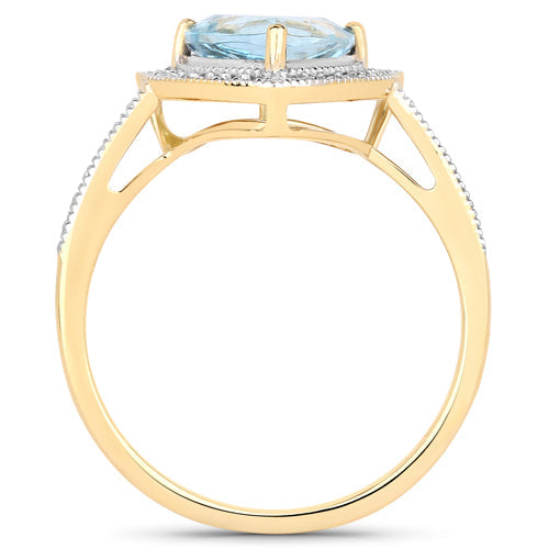Bids.com 1.58 Carat Genuine Aquamarine and White Diamond 14K Yellow Gold Ring Rings