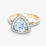 Bids.com 1.58 Carat Genuine Aquamarine and White Diamond 14K Yellow Gold Ring Rings