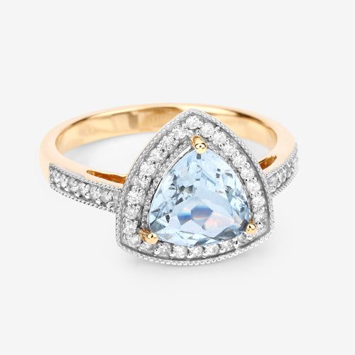 Bids.com 1.58 Carat Genuine Aquamarine and White Diamond 14K Yellow Gold Ring Rings
