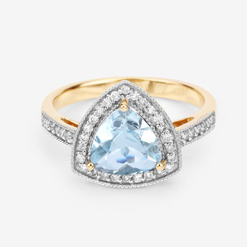 Bids.com 1.58 Carat Genuine Aquamarine and White Diamond 14K Yellow Gold Ring Rings
