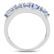 Bids.com 2.76 Carat Genuine Tanzanite and White Topaz .925 Sterling Silver Ring Rings
