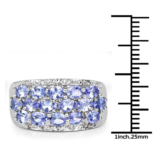 Bids.com 2.76 Carat Genuine Tanzanite and White Topaz .925 Sterling Silver Ring Rings