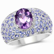 Bids.com 4.21 Carat Genuine Amethyst and Tanzanite .925 Sterling Silver Ring Rings
