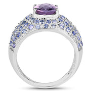 Bids.com 4.21 Carat Genuine Amethyst and Tanzanite .925 Sterling Silver Ring Rings