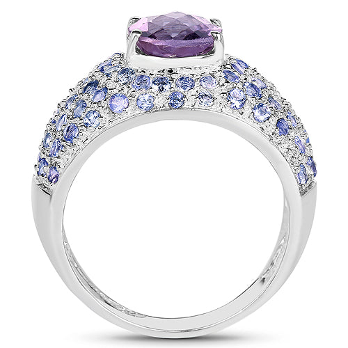 Bids.com 4.21 Carat Genuine Amethyst and Tanzanite .925 Sterling Silver Ring Rings