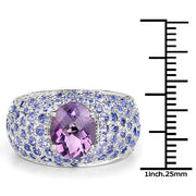 Bids.com 4.21 Carat Genuine Amethyst and Tanzanite .925 Sterling Silver Ring Rings