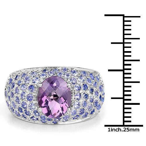 Bids.com 4.21 Carat Genuine Amethyst and Tanzanite .925 Sterling Silver Ring Rings