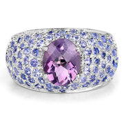 Bids.com 4.21 Carat Genuine Amethyst and Tanzanite .925 Sterling Silver Ring Rings